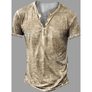 Mens Distressed Henley Shirts Summer V-neck Short Sleeve Button T-Shirt Cotton Casual Shirt Fabric Knit soulja boy outfit Menswear Shortsleeve Cool Cartoon Bear Print Crewneck deftones concert weston and co & kitkat club berlin snug fit bar outfits lil