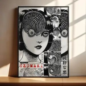 Junji Ito Manga Poster, Uzumaki Manga Art Print, Horror Manga Wall Art, Vintage Poster, Retro Aesthetic Decor (Unframed – Print Only)