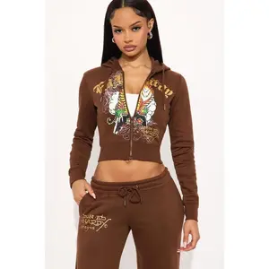 Ed Hardy Tiger Peak Zip Up Hoodie - Brown J