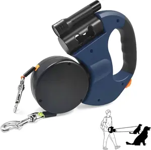 Retractable  Double Leash for Two Dogs, No Tangle Double headed Dog free Leash, Equipped with a 360° Swivel, High-Strength LED Light, and Reflective Durable handle Nylon Strap puppy essential