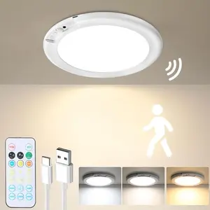 Smart Ceiling Light, Rechargeable Motion Sensor Ceiling Light with Remote Control Support, 3 Color Dimmable Indoor Lamp for Closet, Shower, Pantry, Shed, Hallway, Suitable for Bedroom And Living Room Home Decor