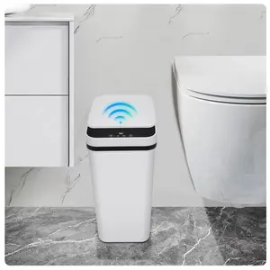 Touchless Motion Sensor Bathroom Trash Can with Lid, 4 Gallon Automatic Small Garbage Can, Narrow Smart Electric Plastic Waste Bin for Bedroom, Living Room, Office & Kitchen