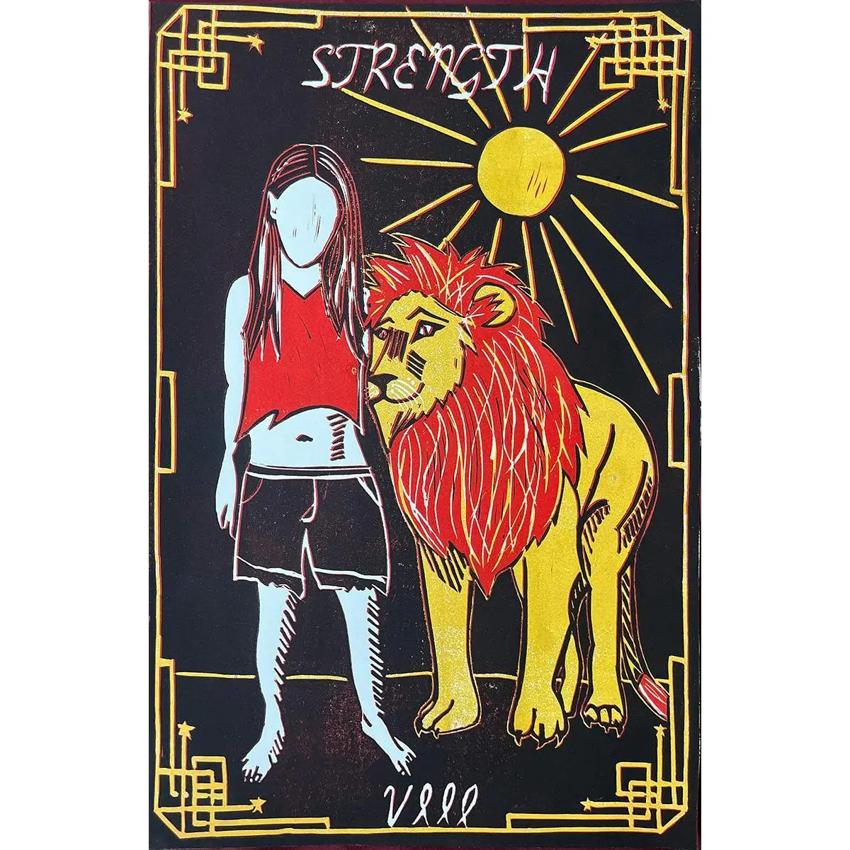 "Strength" Tarot Card Block Printed Poster - 12x18 Strength Tarot Poster by Anne Pick Decor Hand