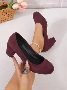 Office Siren Black Suede Pumps Classic Round Toe Block Heel Work Shoes