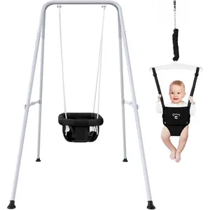 2 in 1 Baby Jumper with Swing - Indoor and Outdoor Use, Baby Jumpers and Bouncers, Toddler Swing with Foldable Stand(Black)