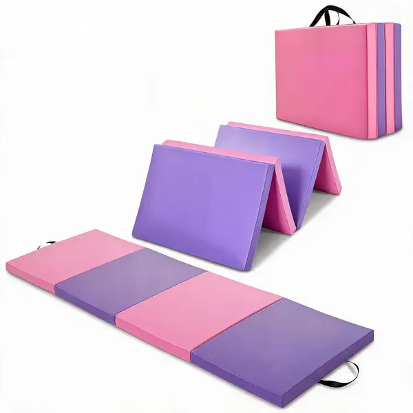 [FLASH SALE] Garvee 4-Panel Folding Gymnastics Mat, Soft Foam Exercise Mat with Tear-Resistant Surface, [6ft x 2ft x 2inch] Portable Mat for Yoga, Stretching, and Kids' Play - Pink & Purple