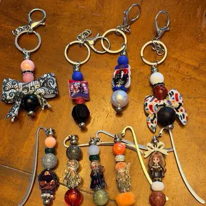 Beaded Keychain Straw Accessory Bookmark Car Charm with Colorful Beads and Decorative Elements