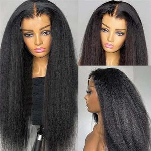 Lemoda 13x6 Full Lace Frontal Wig 180 Density Yaki Straight Human Hair Wig Transparent Lace Kinky Straight Wig Pre Plucked 12A Virgin Human Hair Wigs for Women