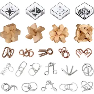 24 Pack Brain Teaser Puzzle Set, Metal & Wooden Puzzles with Balance Challenges, IQ Logic Games and Mind Teaser Toys Party Favors Return Gifts for Kids Teens and Adults
