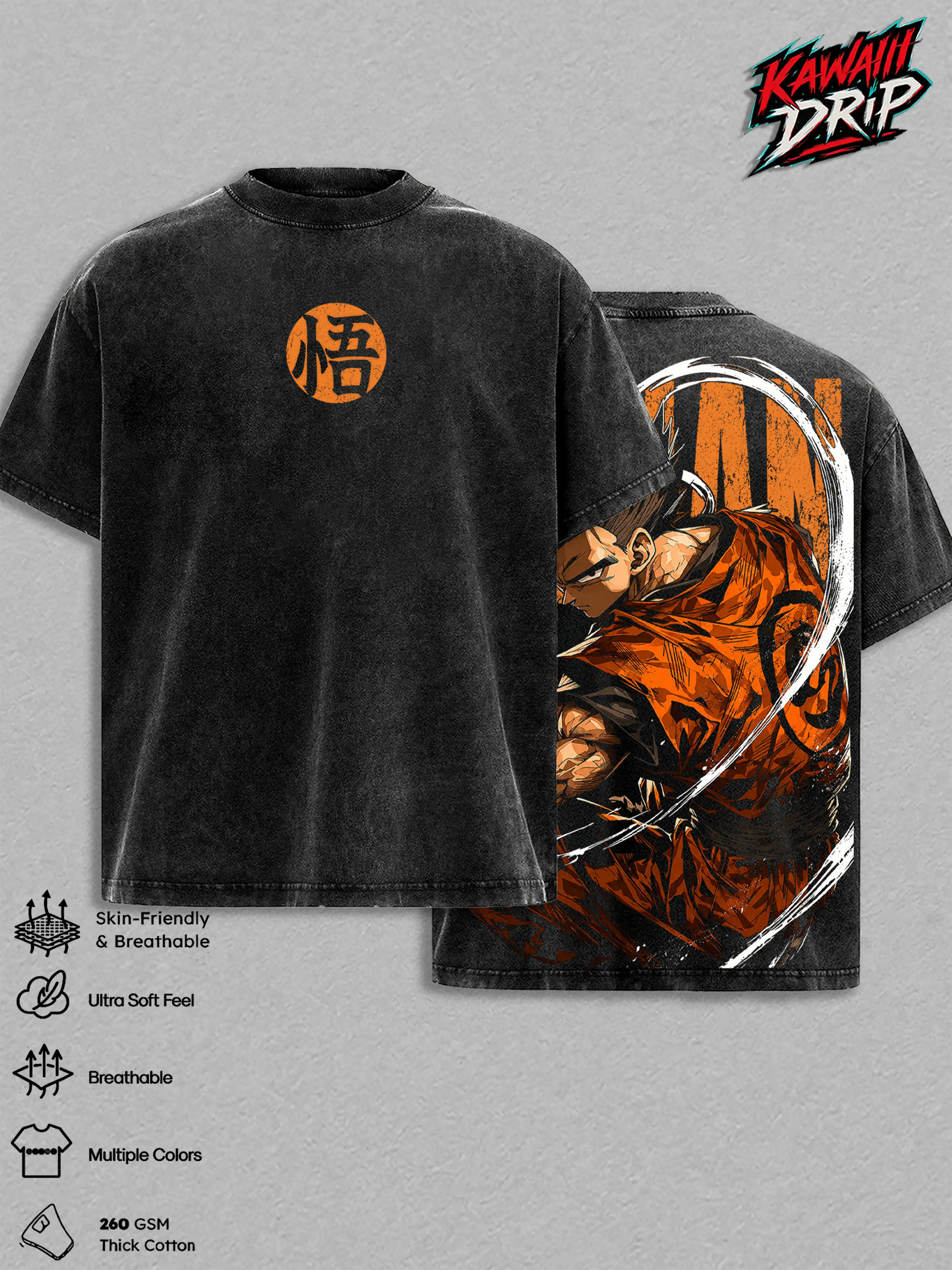 Vintage Washed Gohan Anime Graphic Tee - Retro DBZ Saiyan Warrior Oversized Heavyweight Cotton T-Shirt. Trendy Y2K Streetwear Graphic Shirt Anime Fan Gift For Men Women. Japanese Manga Clothing Casual Graphic Tees Everyday Wear Gym Pump Cover Shirts Top