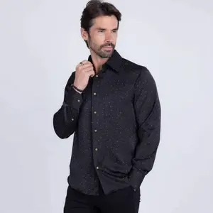 Shirt with Floral Texture and Black Gold Rhinestones