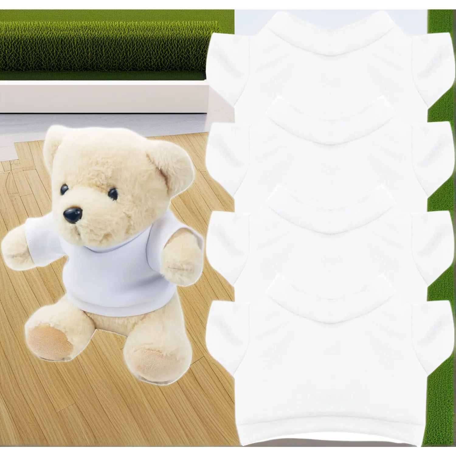 Stuffed Bear Basic T Shirt 4 Pack Fits 10 to 12 Inch Bear Classic Crew Neck White Cute Tiny Clothes for DIY Bear Toy