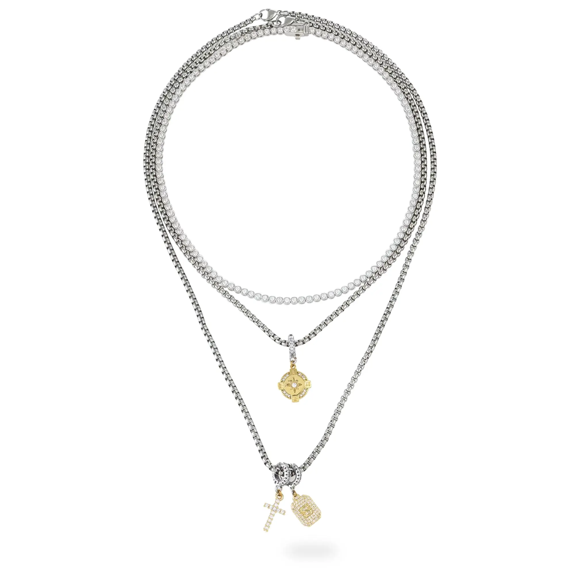 CHARMING TENNIS LAYERED NECKLACE SET