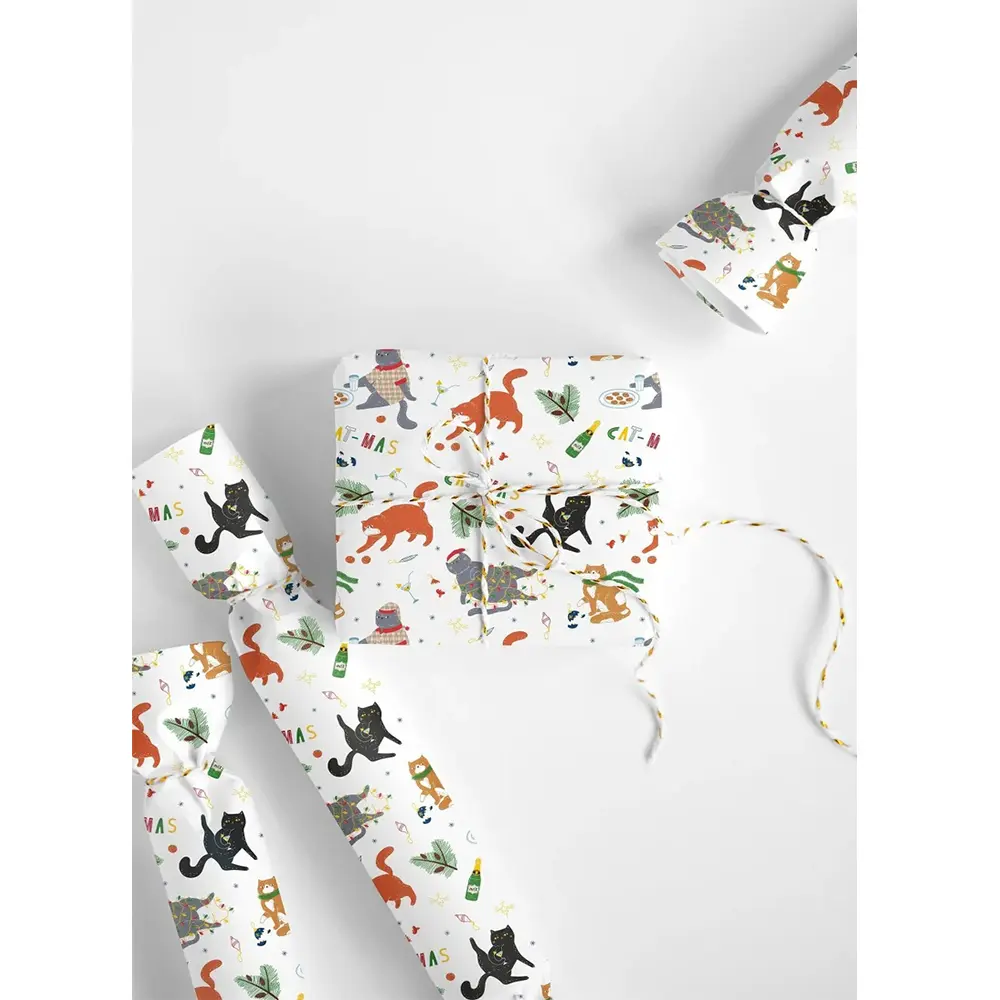 Christmas Cat Wrapping Paper, Kitten Gift Wrap, Cute Xmas Holiday Present Wrap