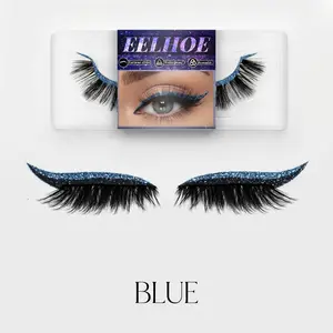 EELHOE Synthetic Self-Adhesive Eyeliner & Eyelash Stickers, Lightweight No-Glue Cosmetic, 3-Second Quick Makeup, 3D Waterproof, Blendable Dramatic European Cat Eye Eyeshadow Decals with Left & Right Lash Clusters