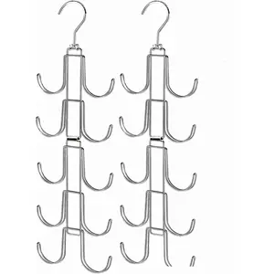 Handbags Purse Organizer for Closet 2 Pack Bag Rack Hanger with 10 Big Hooks 360° Rotation Purse Hanger for Display Collapsible Space Saving for Handbag Belt Scarve Tie Silver