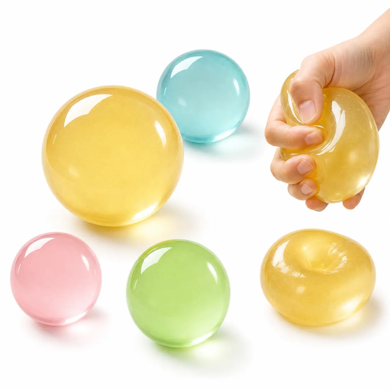 [Dealsforyou] Phthalate-Free Unisex Crystal Jelly Squishy Coconut Ball, Soft Squeeze Glossy-Look Fidget Toy with Smooth Gel Texture, Shapeable Sensory Toy for Ages 12+
