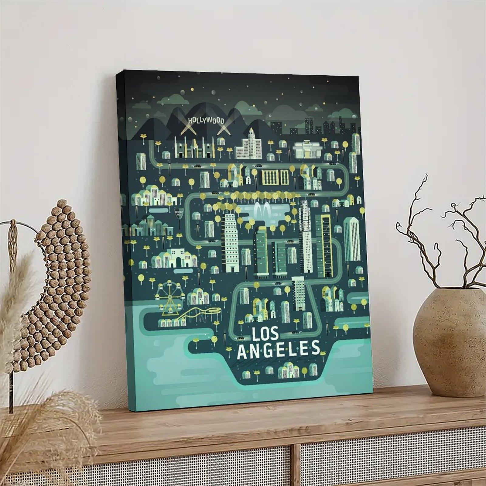 Travel Poster LOS ANGELES Lllustrated Map Poster Decorative Painting Canvas Wall Art Picture Print Modern Family Bedroom Decor