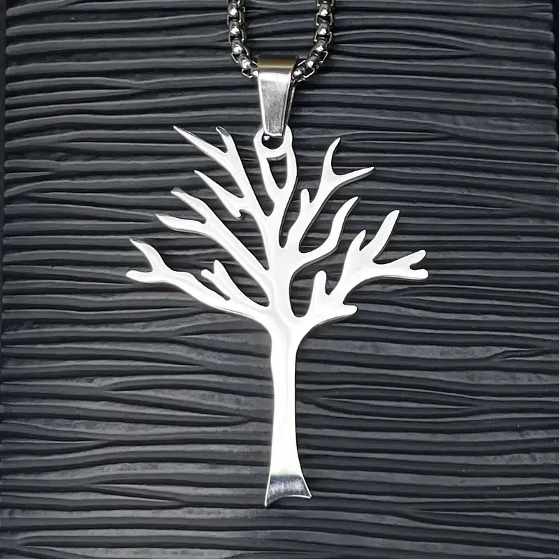 Modern Tree Motif Necklace in Surgical Stainless Steel - Tarnish-Proof & Scratch-Resistant Fan Gift for Everyday Wear, Modern Design, Pendant, Long, Casual, Laser-Carved, Glossy, Never Fade, Unisex, Minimalist Necklace, Chain & Link