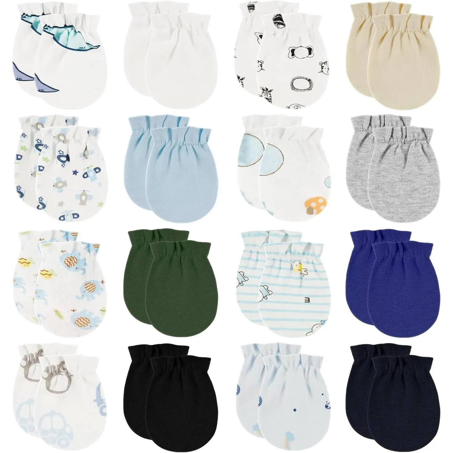 Cute Organic Cotton Baby Mittens F-HBL03 - Unisex, No-Scratch, Warm, Flexible Sizing Gloves for Newborns & 0-6 Months Infants, Natural