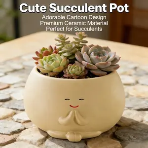 Adorable Meditating Figurine Succulent Planter, Small Resin Plant Pot for Cactus, Bonsai, Air Plants, Decorative Flower Pot for Windowsill, Garden, Patio, Housewarming Gift, Versatile Use, Adorable Cartoon Design