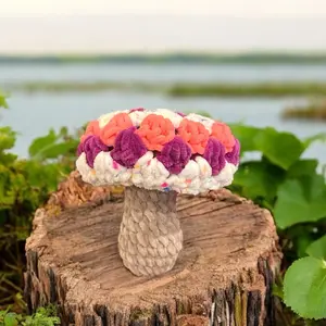 Granny Square Crocheted Mushroom - Vibrant Colors & Soft Texture - Unique Decorative Piece for Any Space