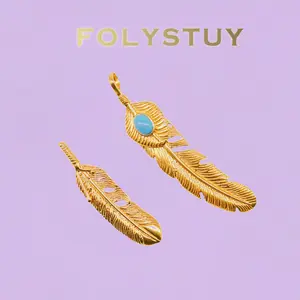 《YNK05》Turquoise Accent Feather Pendant | 50mm Tall Boho Piece