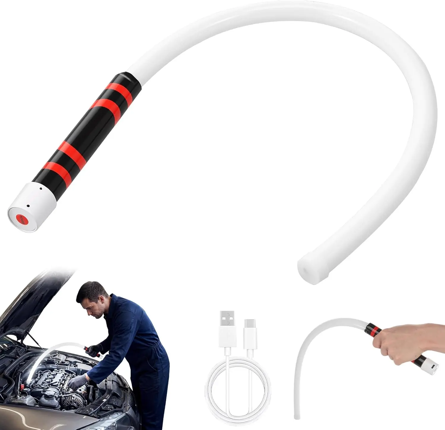 29-Inch Flexible Rechargeable LED Light Stick - Bendable Hands-Free Work Lamp with 3 Adjustable Brightness Modes, Flashing Mode, 7H Continuous Use, Eye-Friendly Light, Ideal for Automotive Repair, Daily Maintenance, Father’s Day Gift