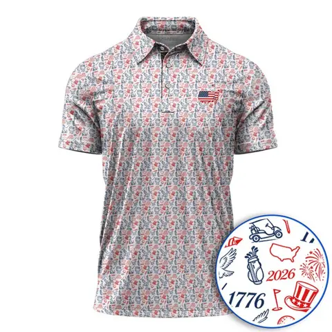 USA 250th Anniversary Golf Polo Shirt 1776–2026, Patriotic American Flag Polo for Men, Independence Day Golf Gift