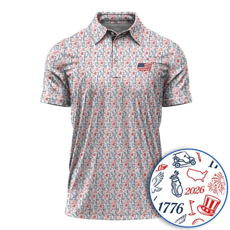 USA 250th Anniversary Golf Polo Shirt 1776–2026, Patriotic American Flag Polo for Men, Independence Day Golf Gift