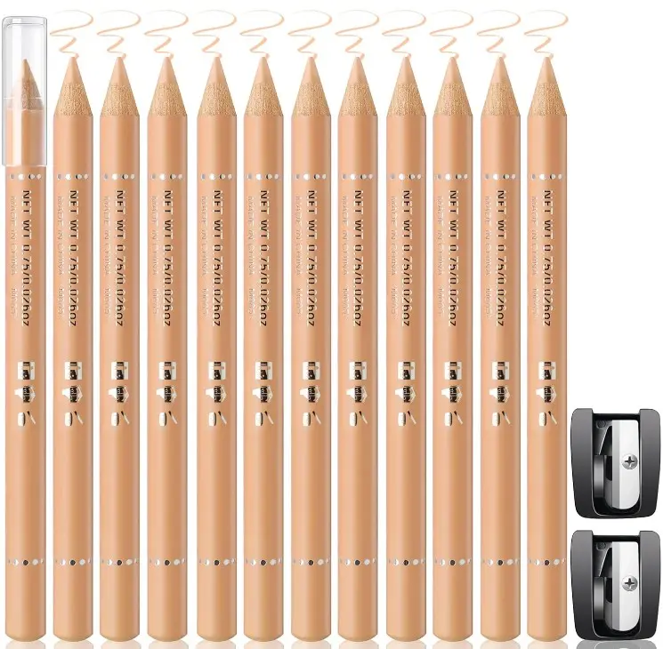 Noerrors 12Pcs Barber Pencil Beige Skin Tone Magic Hairline Pencils Set Beard Guide Pen with Sharpener Barber Chalk for Lineup Edge Hair Design Shaping Trace Makeup Tool for Men