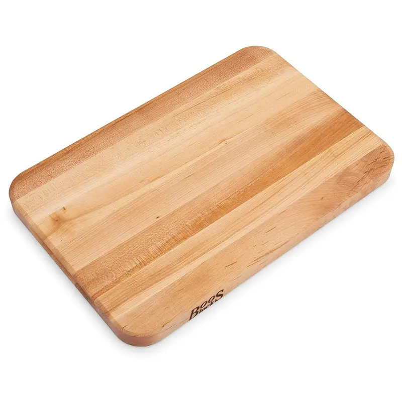 John Boos Maple Wood Edge Grain Reversible Cutting Board and Chopping Fruit