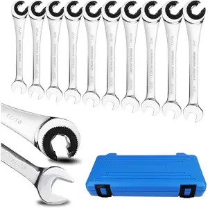 10 count SAE Ratcheting Wrench Combination Wrench Set 10 count/Set with 72 , Chrome Vanadium Steel Tubing Ratchet Spanner( and European Patents)