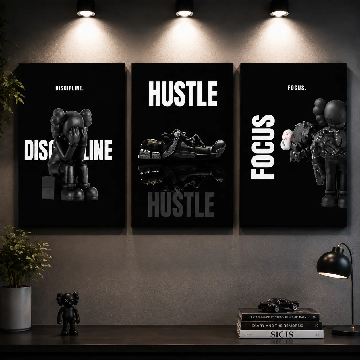 Set of 3 Black Motivational Canvas Prints, Hypebeast Black Man Wall Art Poster, Modern Streetwear Room Decor Set of 3 Black Motivational Canvas Prints, Hypebeast Black Man Wall Art Poster, Modern Streetwear Room Decor
