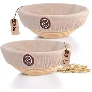 Bread Proofing Baskets for Sourdough Bread Baking - Set of 2 9" Round Banneton Baskets with Liners, Made of Finest Indonesian Rattan - Bake  Artisan Bread Loaves at Home Like a Pro