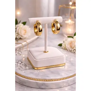 Medium Gold Plated High Polished Hoop Earring 1.2”