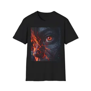 Cracked Lava Face T-Shirt | Fiery Eye Portrait, Dark Fantasy Art - Original Graphic Art created by seller