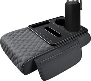 5-in-1 Car Console Cup Holder Cushion – Armrest Support + Phone Holder + Storage Organizer, Shock-Absorbing, Non-Slip Leather, Universal Fit for All Vehicles