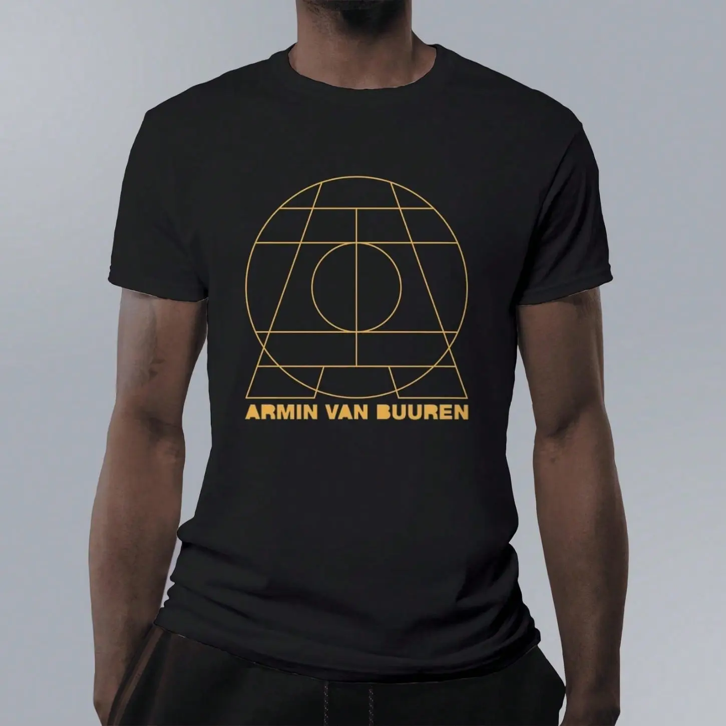 Armin Van Buurens Gold Geometric Logo EDM DJ Trance Music Graphic TShirt for Men Women， Unisex Casual Streetwear Festival Short Sleeve Top