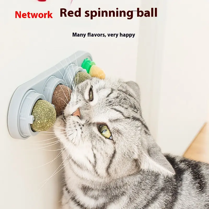 Wall Mount Catnip Ball Cat Toy - Rotating Balls, Universal Size, Natural Self-Entertainment Accessory for Cats