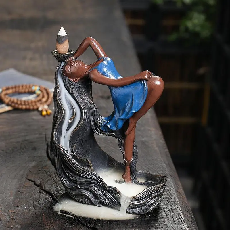 Resin Backflow Incense Burner, Incense Holder, 1 Count Handmade Yoga Girl Design Incense Burner, Home Decoration Ornament for Living Room Bedroom Office, Aroma Fragrance Freshener, Calming Home Fragrance Products