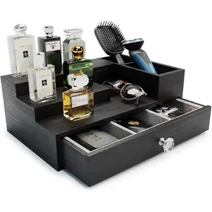 Pine  Cologne Stand Organizer for Men, 3 Tier Cologne Display Shelf Organizer with  Compartment and  Lining Drawer, Perfume Display Holder