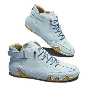 Men's Closed Black Leather High-Top Comfortable Driving Shoes - Flexible Non-Slip Sole Walking Shoes Casual Footwear,summervibes
