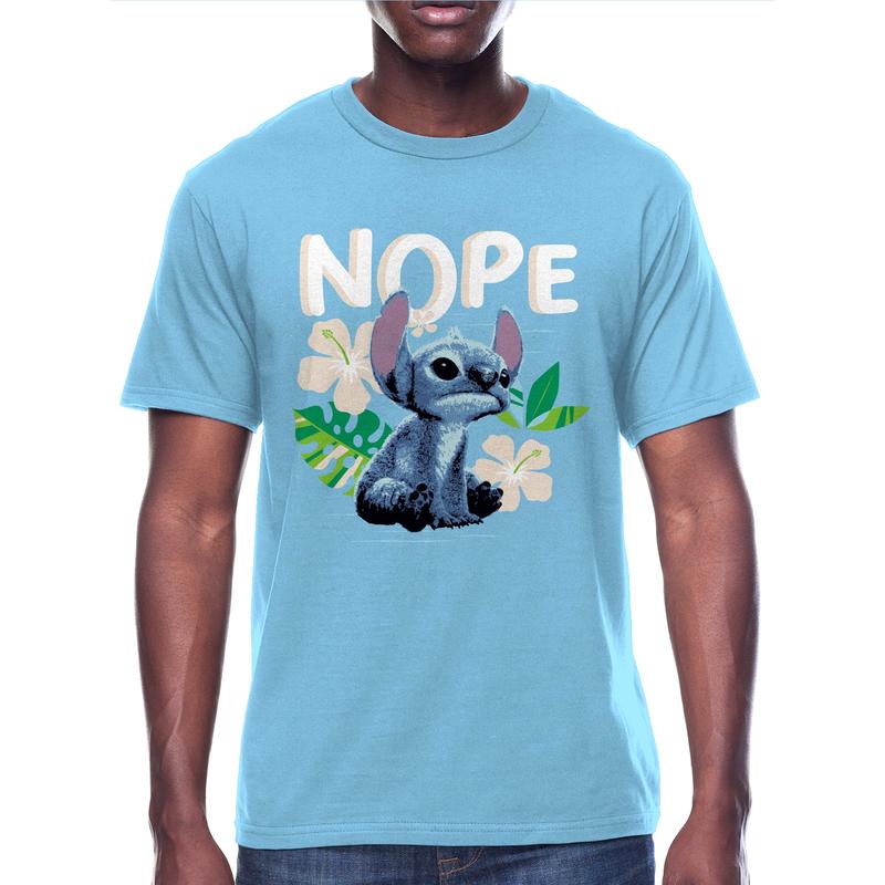 Disney Stitch T-Shirt Men's Nope Tropical Print Design Adult Graphic Print Tee