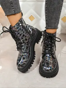 Women's Classic Lightweight Durable Outdoor Hiking Boots with Laces, Colorful Waterproof Rain Shoes, Non-Slip Sole, Perfect for Outdoor Hiking & Travel