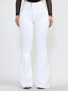 [P6202-R] Two Button Mid Rise Flare Jeans