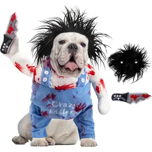 Deadly Dog Costume Halloween Adjustable Cosplay Funny Doll Wig Pug Party Christmas Outfit Small Medium Large Dogs Puppy Cat Funny Costume Set Funny Halloween Pet Clothes Cool Puppy Halloween Costume Set Funny Pet Halloween Christmas Costume