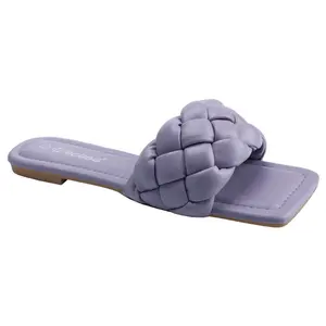 BELOVELY Women's Square Open Toe Braided Woven Slides - Slip-on Flat Sandals for Summer