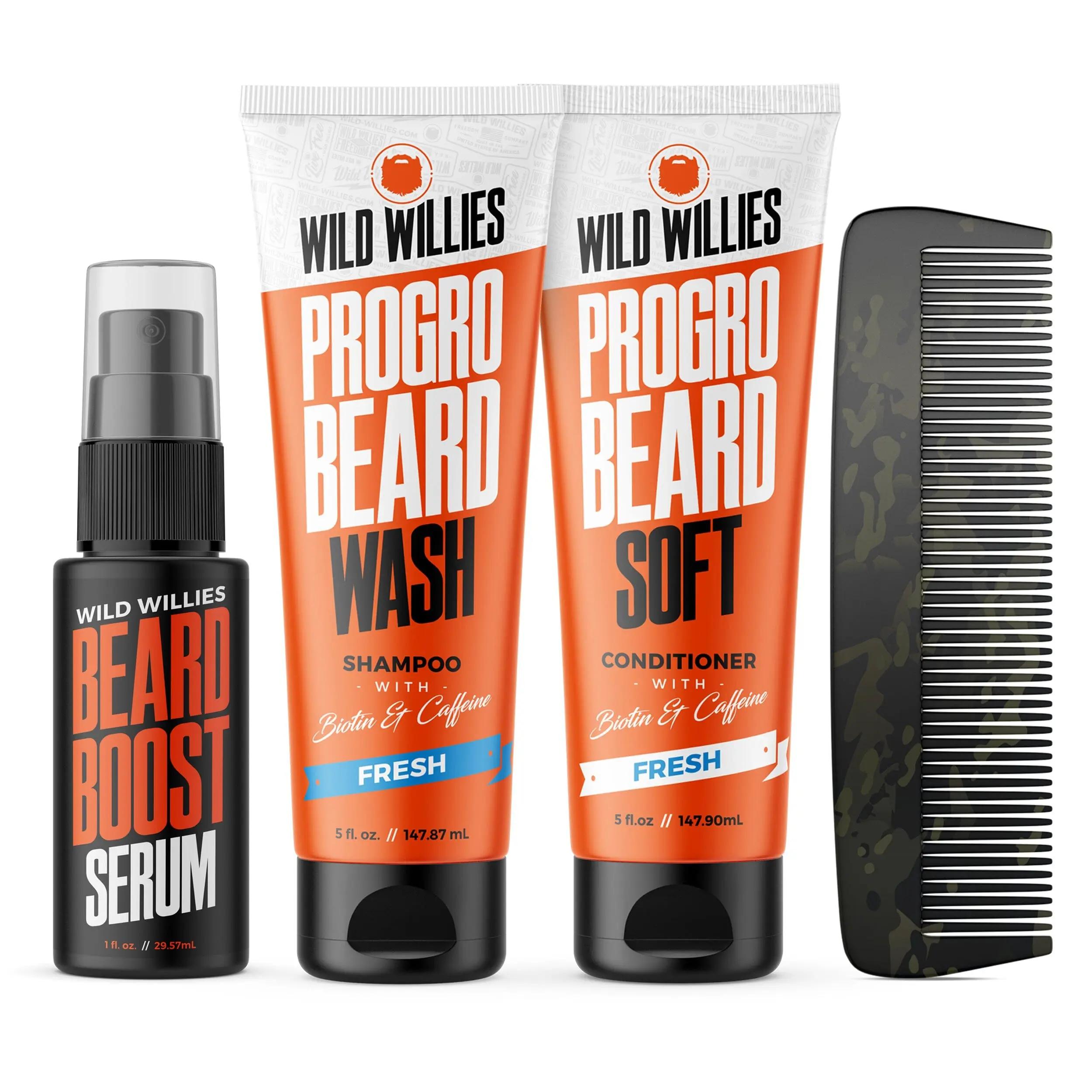 Beard Care Kit, Biotin Fortified Shampoo & Conditioner with Caffeine, 2 4-Oz Bottles, Promotes Healthy Beard Growth & Boost Serum Hair Care Comfort