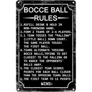 Vintage Tin Sign Bocce Ball Rules Moden Metal Signs,Scoring Rules Poster Tin Painting for Home Cafe Garage Man Cave Bar Rustic Decor For Men 8x12 Inch